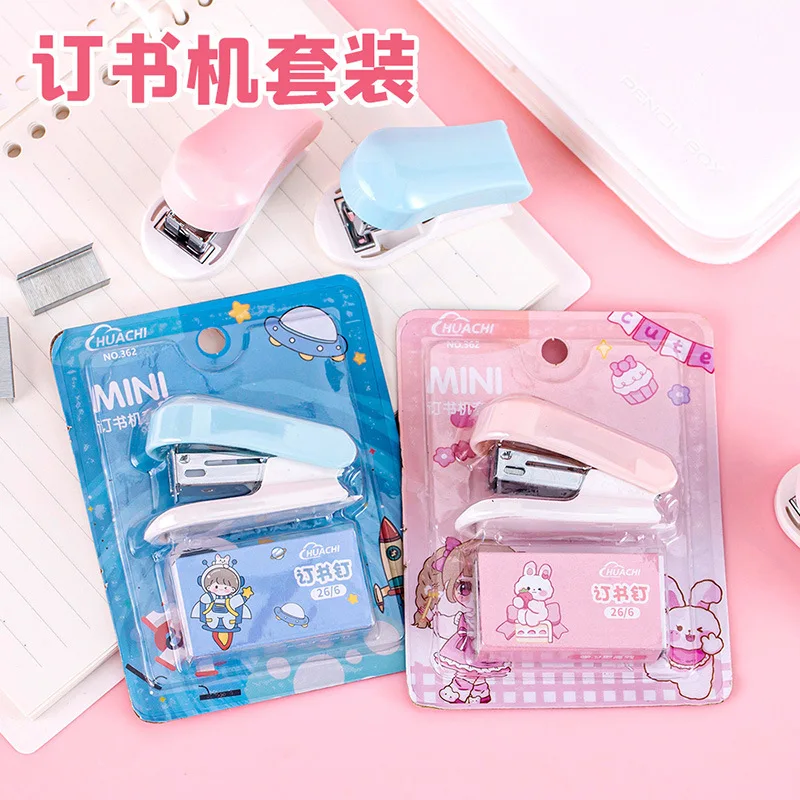 1pc Cute Macaron Color Mini Stapler for Student Stationery Combo Set Convenient Small Stapler and Staples for Binding Paper