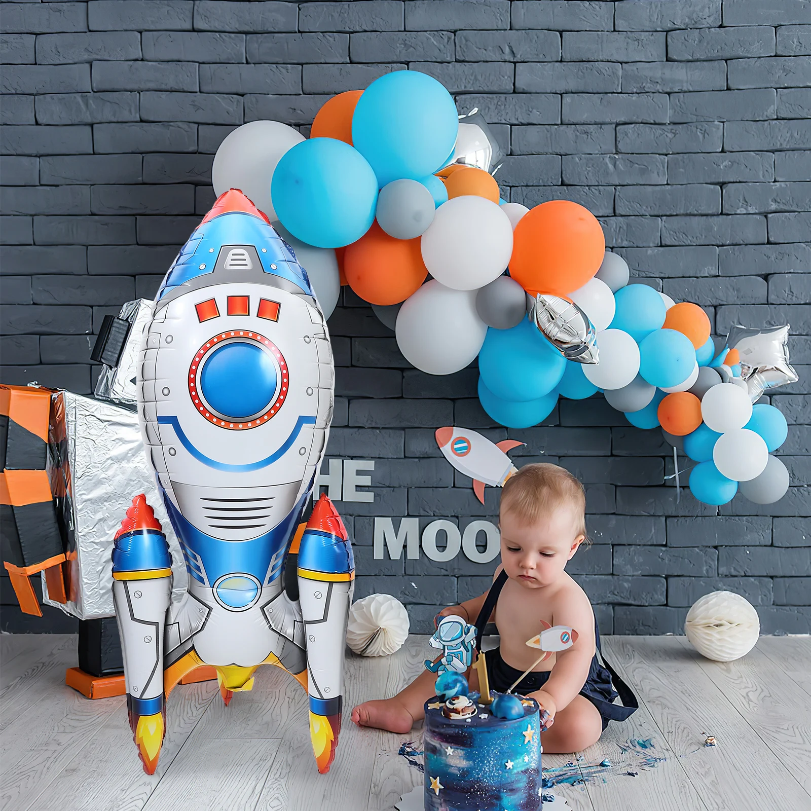 

3D Rocket Balloon Space Themed Durable Aluminum Party Decoration Birthday Festival Baby Shower Balloon Prop for Photography