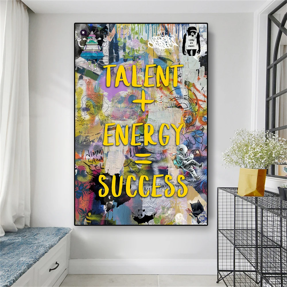 Inspirational Saying Gaffiti Print Canvas Painting Talent and Energy Sign Wall Affirmation Art Motivational Poster Home Decor