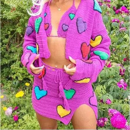 

Повседневный вязаный комплект крючком 2022, женский свитер из двух предметов с капюшоном из полиэстера 00% с капюшоном, летняя коллекция