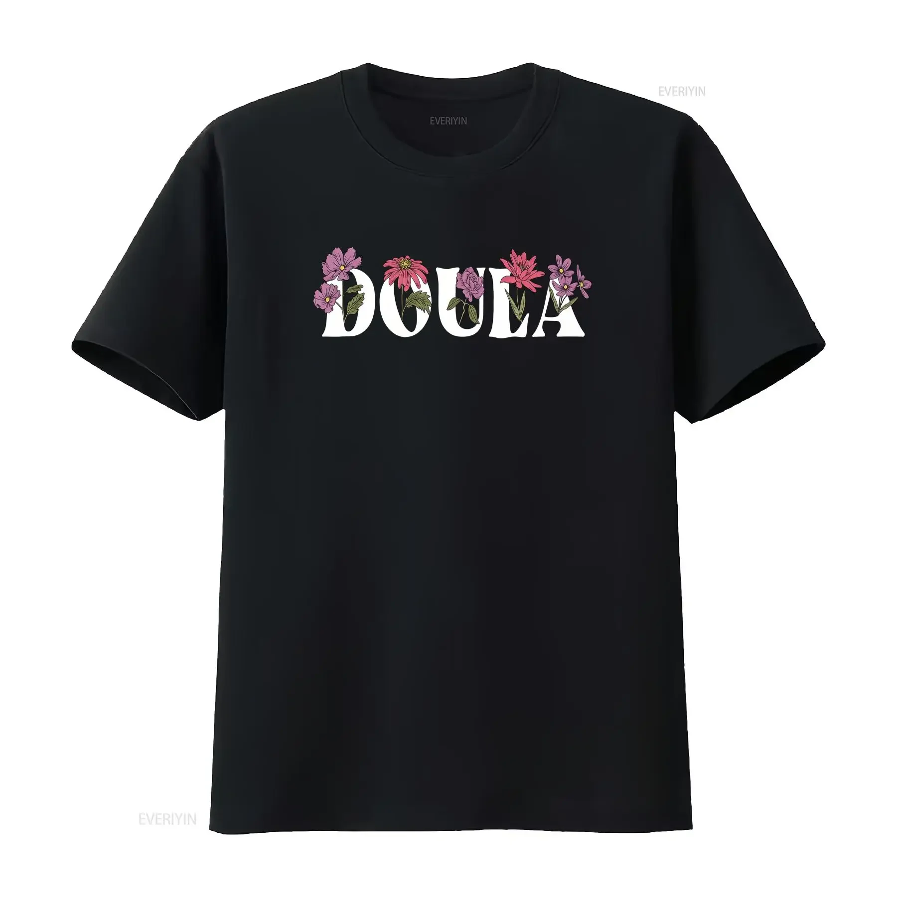 Doula Floral Midwife T Shirt Home Birth Mom Nurse Life Postpartum vintage Washed Versatile homme Breathable Casual graphic