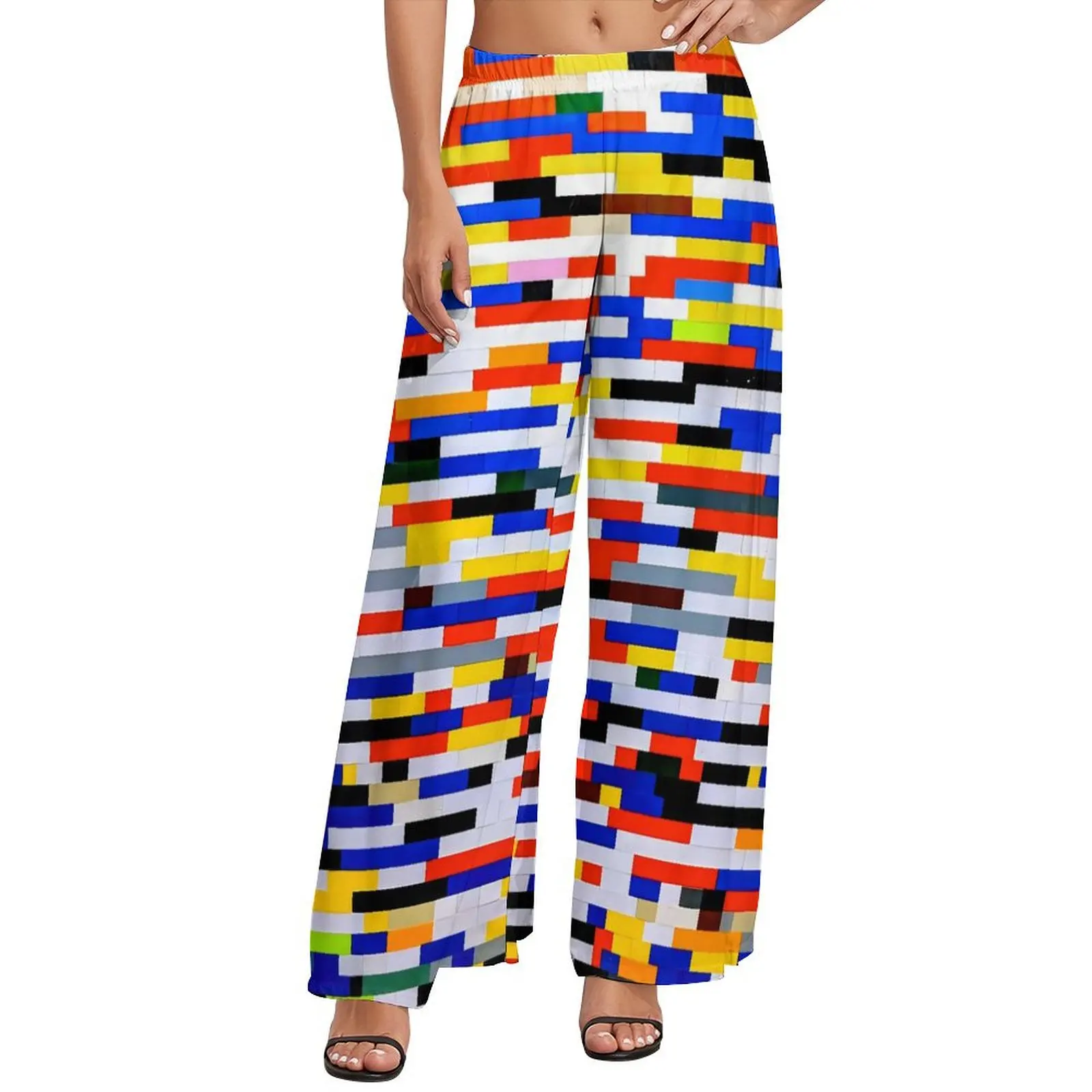 

Color Block Print Pants Female Abstract Art Street Style Trousers High Waisted Modern Wide Leg Pants Birthday Gift