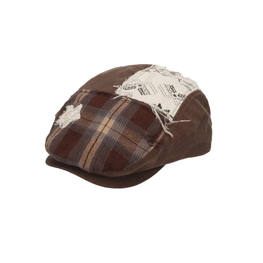 

Retro Vintage Star Plaid Beret American Y2k Newsboy Cap Brown Versatile Painter Cap Streetwear