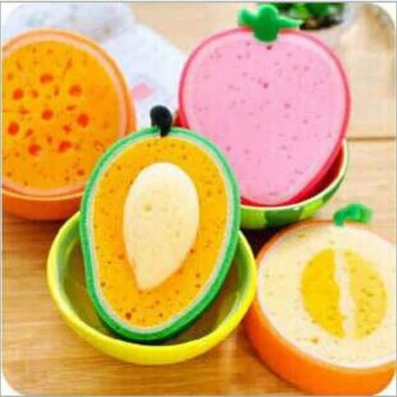 1 Pc Funny Dish Sponge 3D Fruit Strong Clean Cloth Cotton Washing Dishes Scouring Pad Household Kitchen Tool Cleaning Supplies