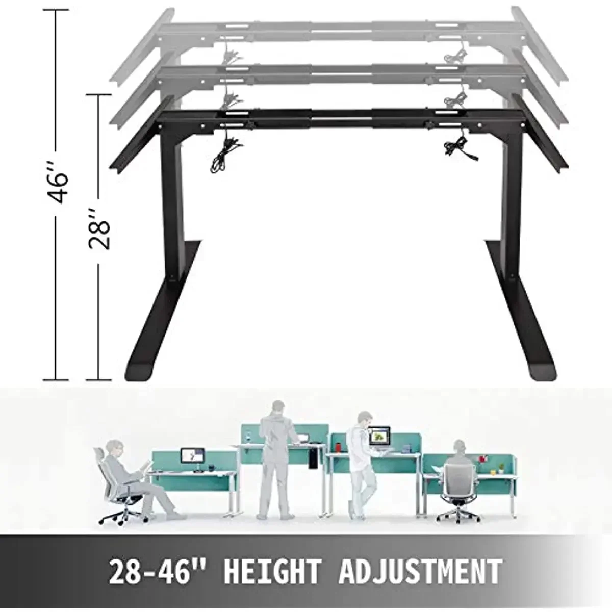 VEVOR Height Adjustable Standing Desk Frame Workstation Comfortable Work Station Electric Frame Dual Motor Stand UpDesk