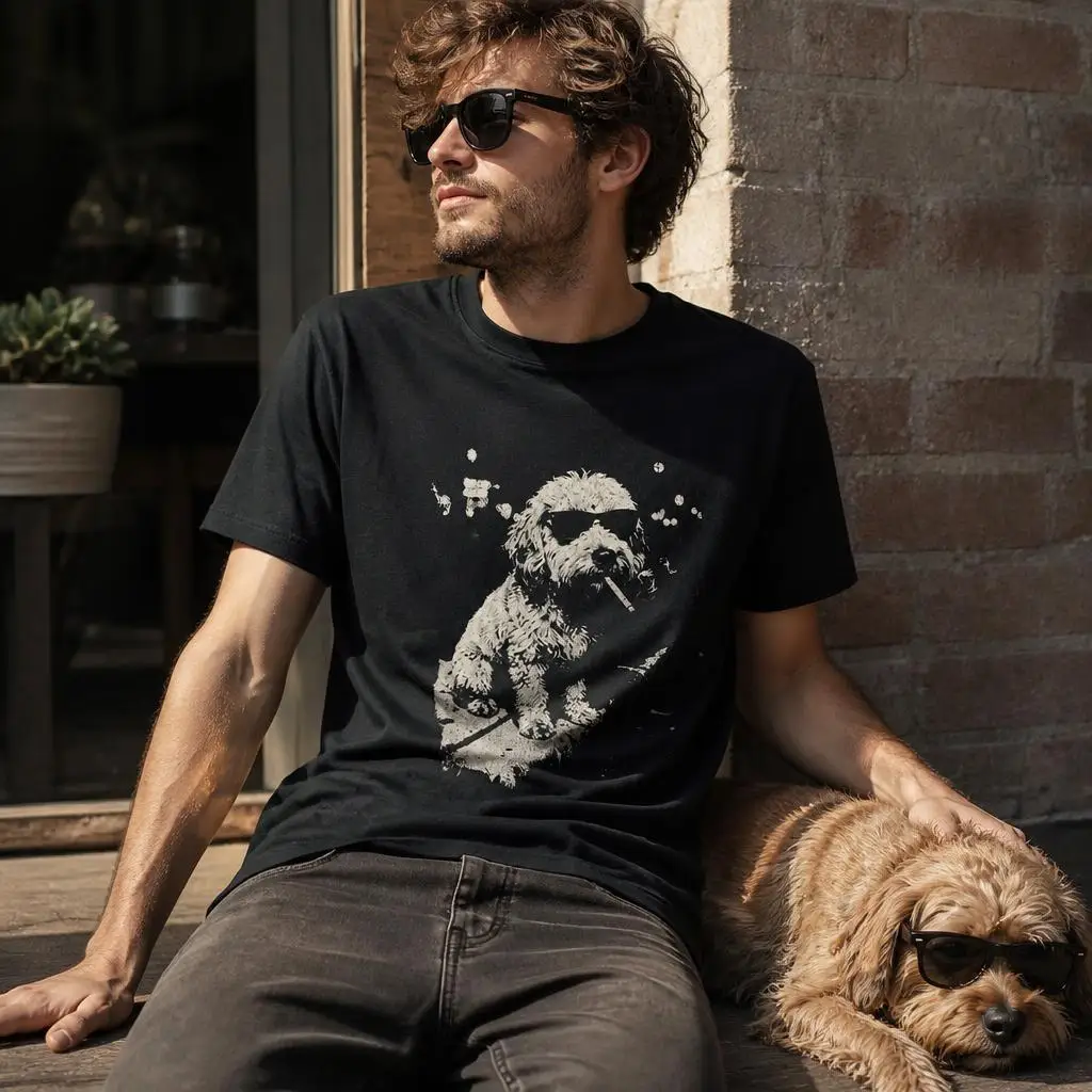 Camisetas divertidas con diseño de perro fumando un cigarrillo Goldendoodle, camisetas informales de manga corta con cuello redondo, camisetas de algodón puro