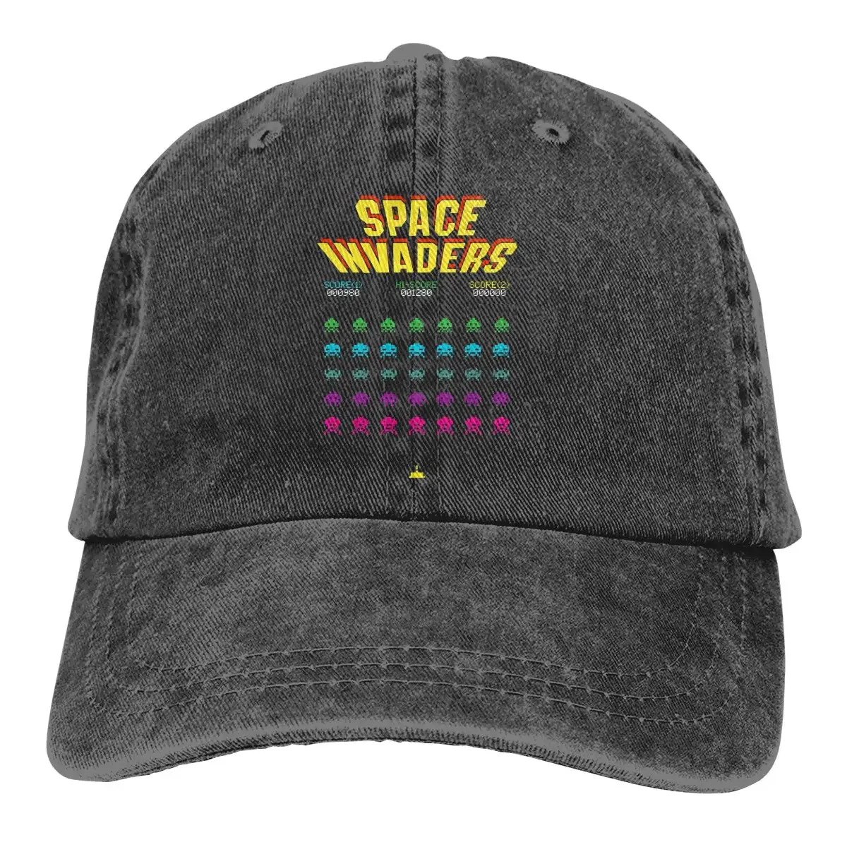 Adjustable Solid Color Baseball Cap Space Invaders Washed Cotton 70s 80s Arcade Game Sports Woman Hat