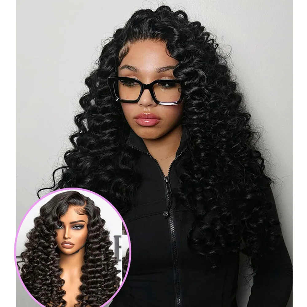 شعر بشري برازيلي بكر بكثافة 250%، تم قطعه مسبقًا مع إغلاق دانتيل 13 × 4، مقاس بدون خياطة، مظهر طبيعي، شعر مستعار مموج عميق فضفاض #1