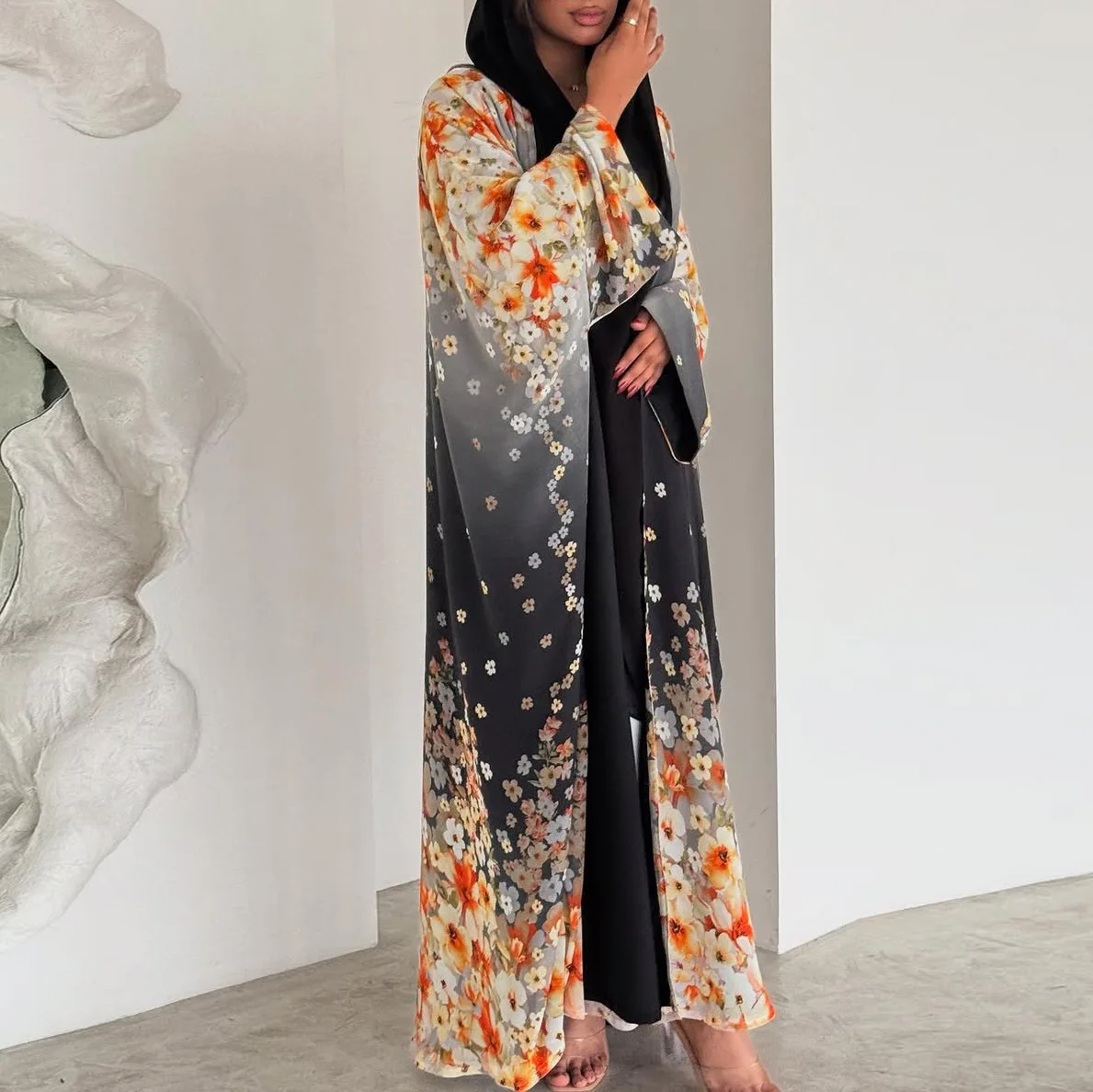 

Modest Abaya Muslim Women Dress Eid Ramadan Floral Print Kimono Cardigan Dubai Kaftan Kebaya Caftan Marocain Femme Robe Jalabiya