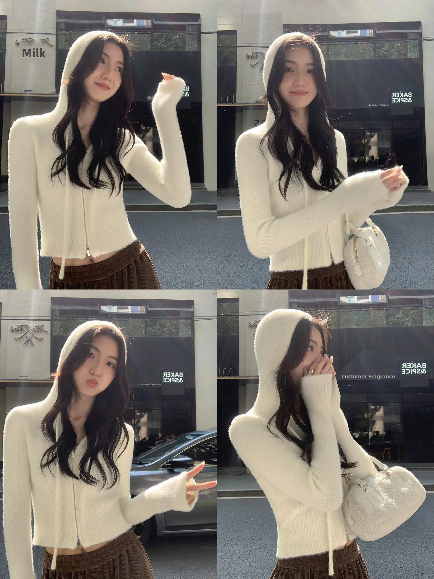 

Mulvan Розовый вязаный свитер с капюшоном Jaet Женский ор Искусственный мех Осень Зима Faion Sweet Sle Slim Fit Long Sve Zipper