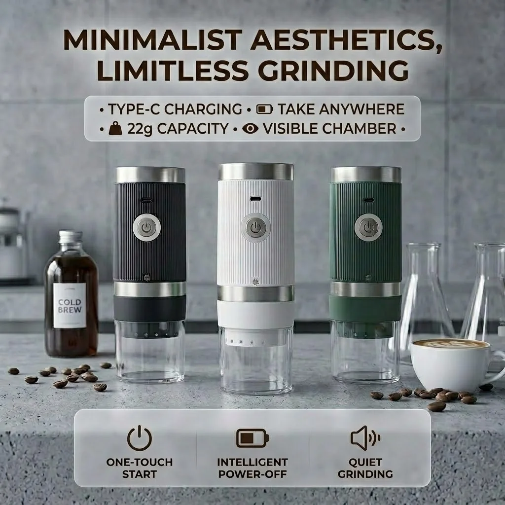 Portable Stainless Steel USB-Charged Electric Coffee Grinder