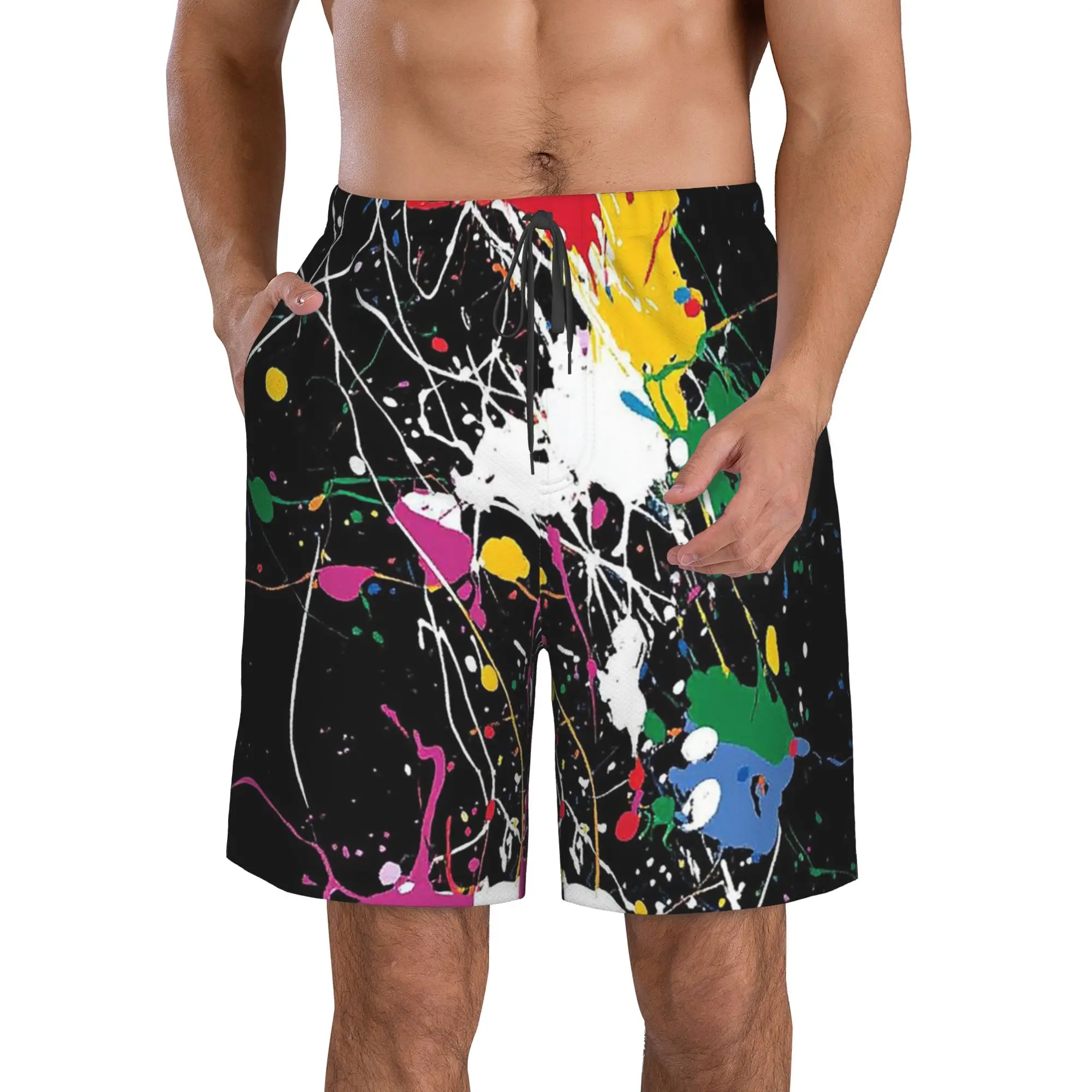 Colorful Graffiti Splash Pattern Trunks Beach Board Shorts Casual Quick Dry Swim Summer Men Pants