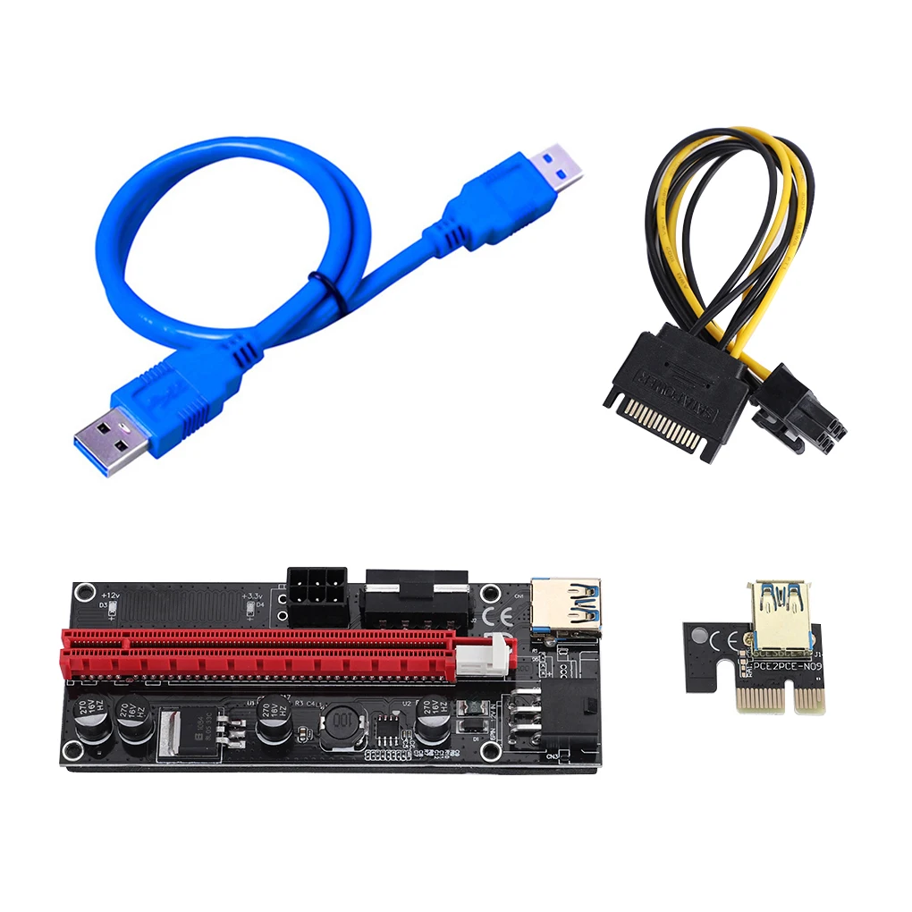 

5Pcs PCI-E pcie Riser 009S Express 1X 4x 8x 16x Extender PCI E USB Riser 6Pin Adapter Card SATA 15pin for BTC Miner