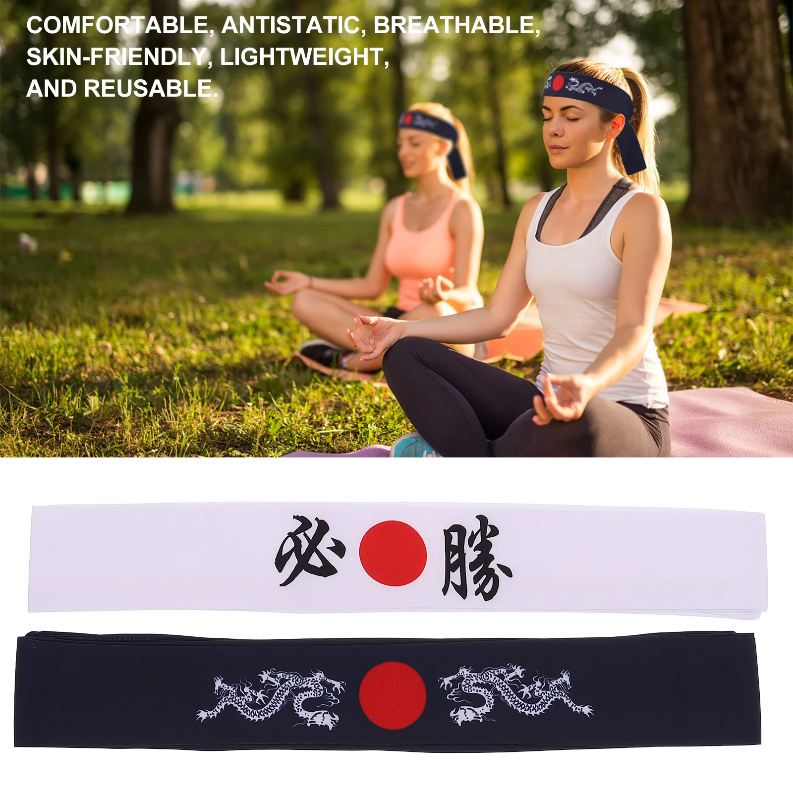 

2pcs Samurai Headbands White Blue Sports Sweatbands For Karate Running Exercise Hair Accessory