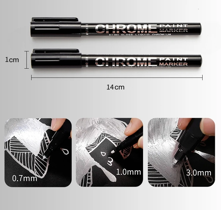 1pcs Chrome Mirror Marker Pen 0.7/1mm DIY Reflective Paint Pen Permanent Gold SILVER Marker Touch Up, Model Painting, Marking
