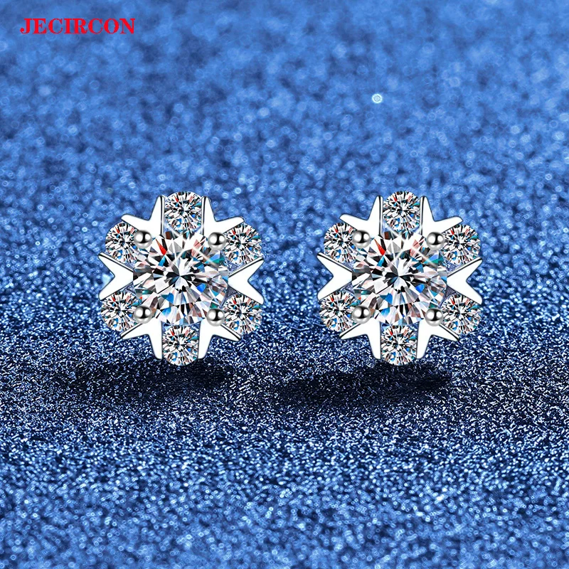 

JECIRCON S925 Sterling Silver 0.5 Carat Snowflake Moissanite Earrings for Women, High-End Light Luxury Versatile Sparkling Studs