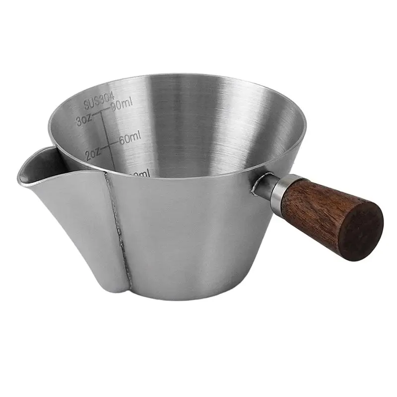 ABZC-Coffee Measuring Cup Stainless Steel Espresso Filter Cup With Handle& Scale Pelicans Diversion Port Milk Cafe Ounce Cup B