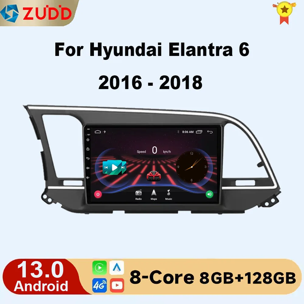 

2Din For Hyundai Elantra 2016-2018 4G Android 13 Car Stereo Radio Multimedia Video Player Navigation GPS Head Unit Carplay