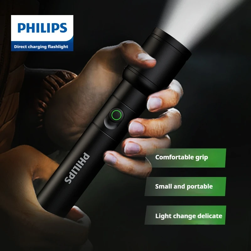 Philips-Lanterna com zoom telescópico, lâmpada LED recarregável portátil, 4 modos de iluminação, impermeável, autodefesa ao ar livre