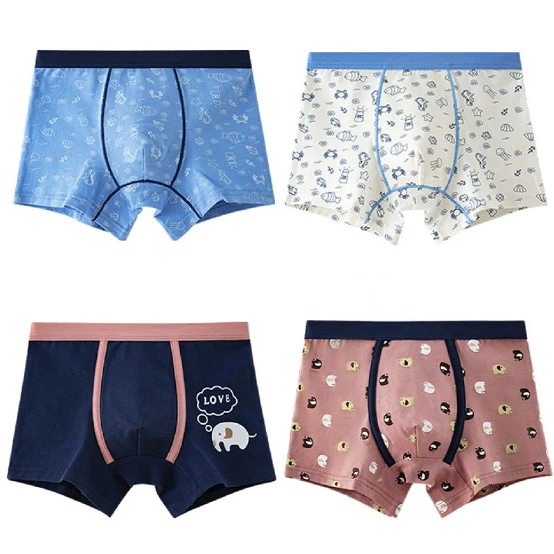 

4Pcs/Lot Boys Boxer Children's Underwear Stripped Navy Blue Cato Underpants Boys'Clothing