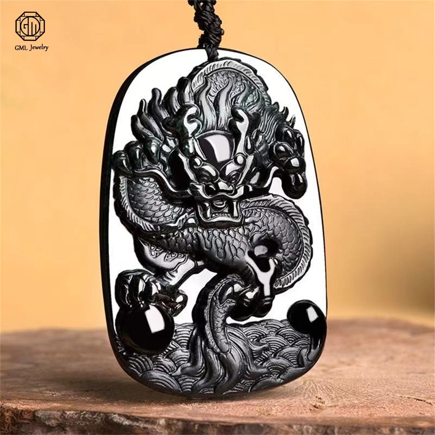 

Natural Grade A Jadeite Black Jade Dragon Plaque Pendant Ice Translucent Unisex Gemstone Necklace Eagle Pendant Jewelry Gift