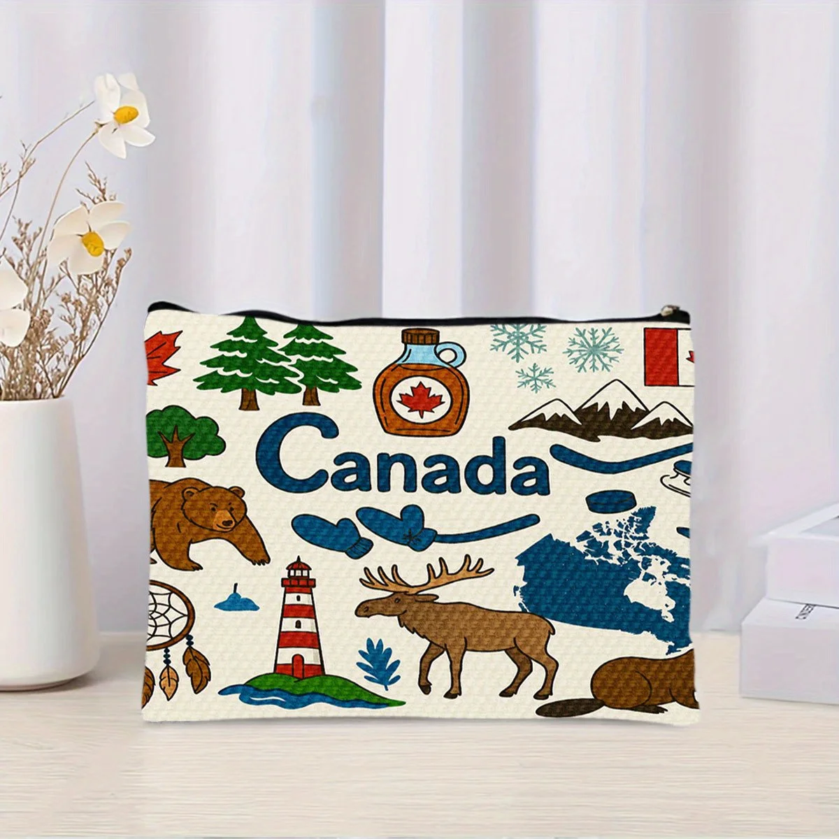 

A Canada Themed Cosmetic Bag - Cute Multifunctional Zipper Pouch for Women, Jewelry Storage Bag Gift for Girlfriend