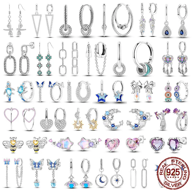 

New 100% 925 Sterling Silver unique novel Sunflower Butterfly tassel vacation style Hoop Earrings DIY Jewelry Making Women Gift