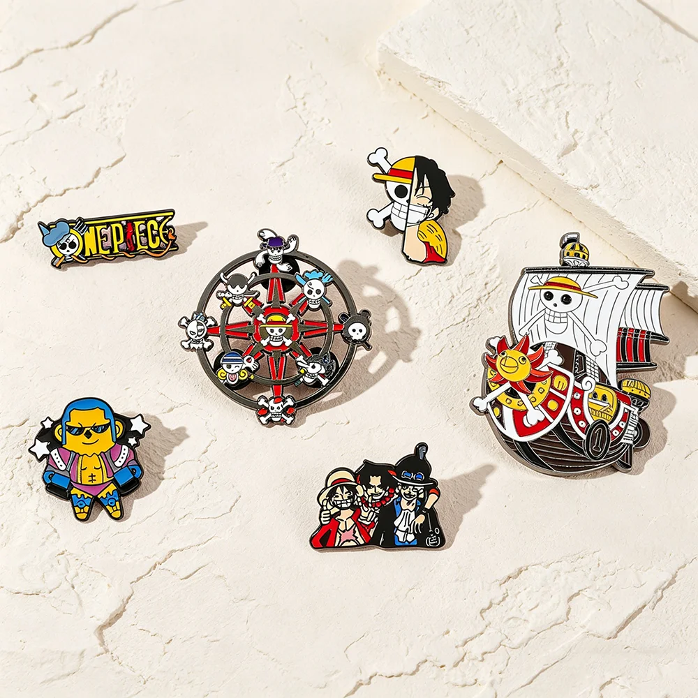 Adventure Pirate Themed Enamel Brooches Cartoon Sailing Ship Skull Graphic Pins for Bags Jackets Decoration Collectible Gift