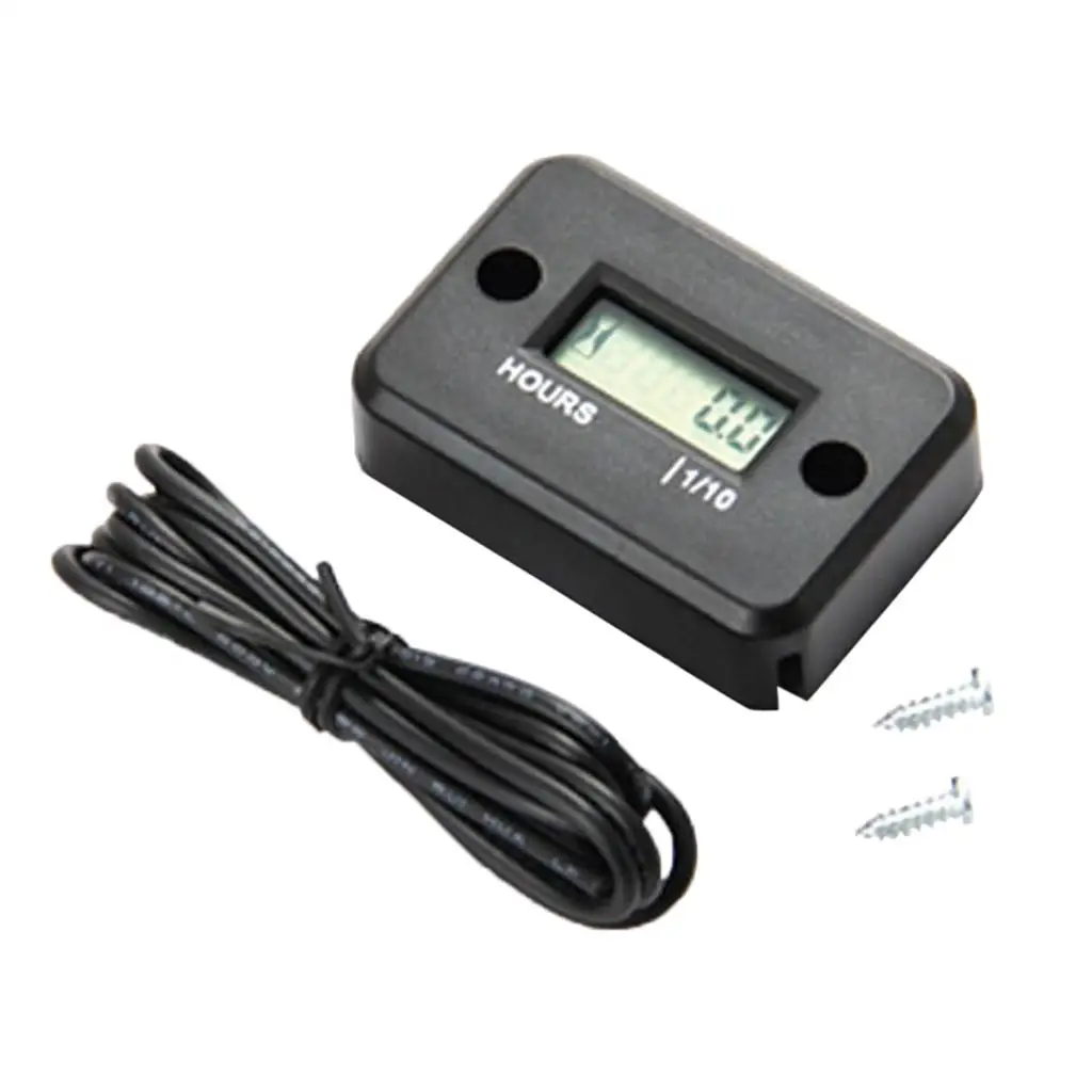 Black Inductive Hour Meter for Marine ATV Motorcycle Dirt Ski Waterproof