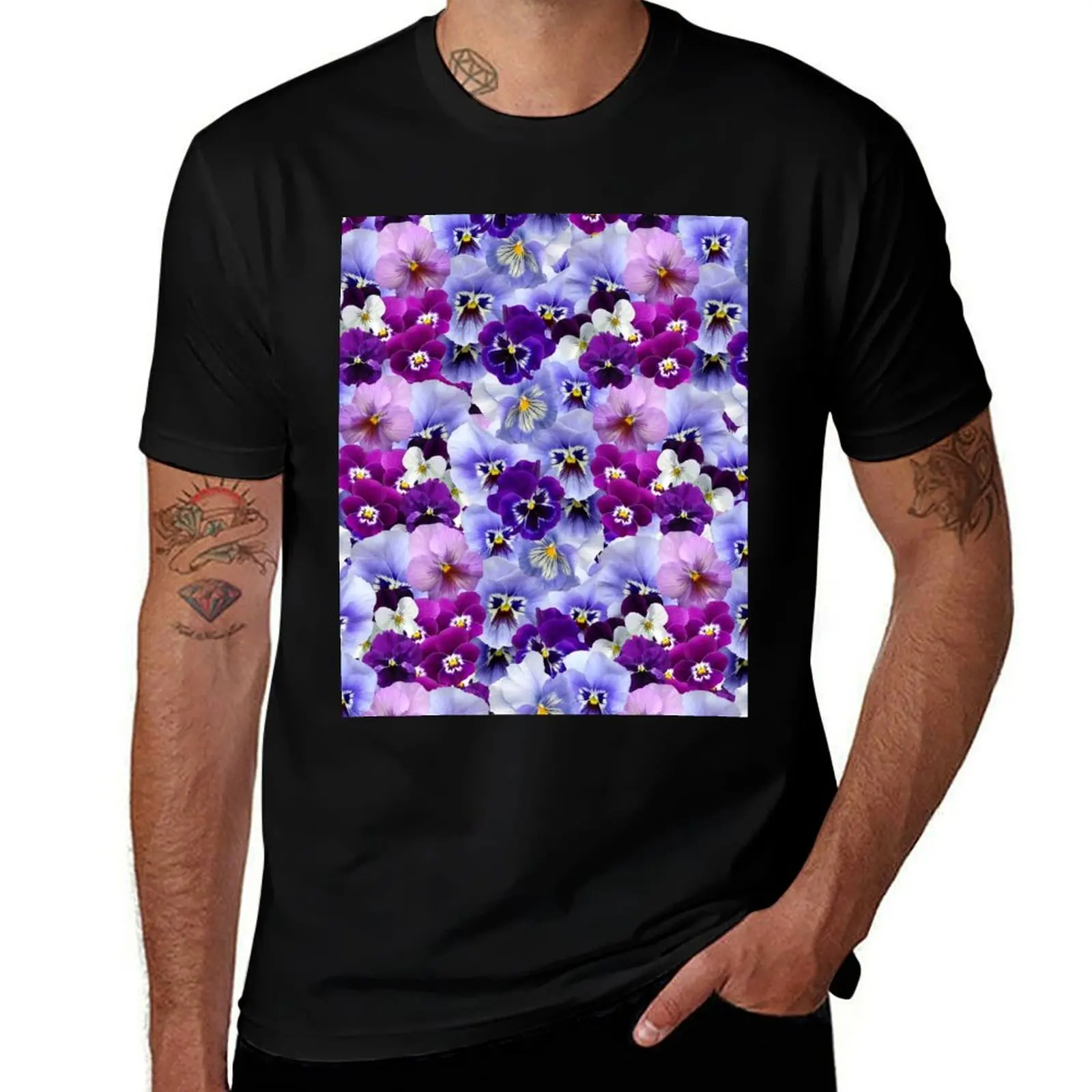 

funny shirts man shirt t for Blue graphic Pansy t t cotton T-Shirt cotton Purple quality & shirts man vintage high