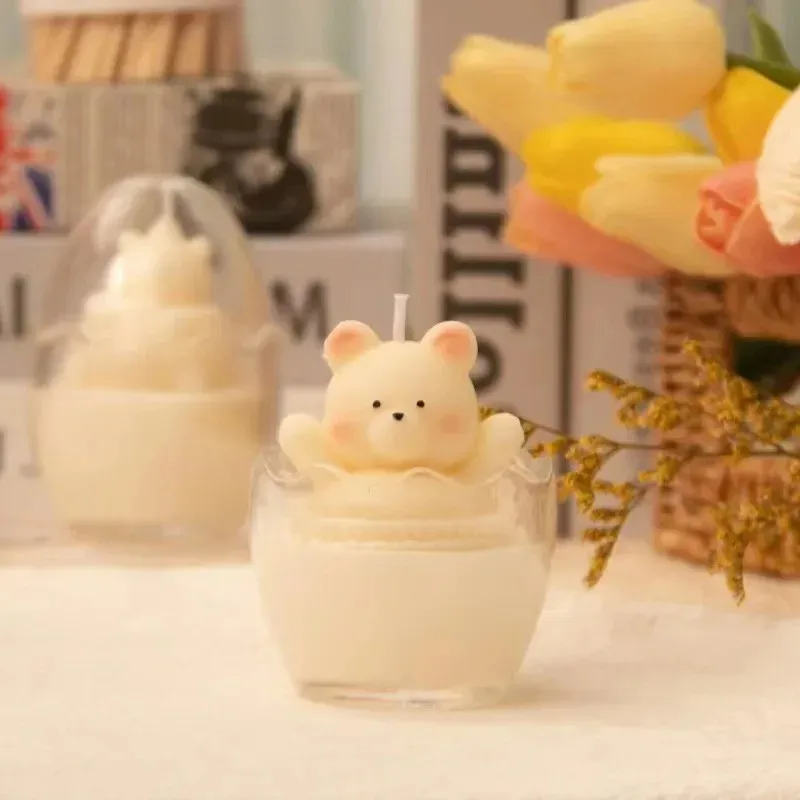 

2026-Cupcake Little Bear Silicone Mold DIY Chocolate Cake Ice Cube Mold Aromatherapy Candle Plaster Resin Mold Candle Making