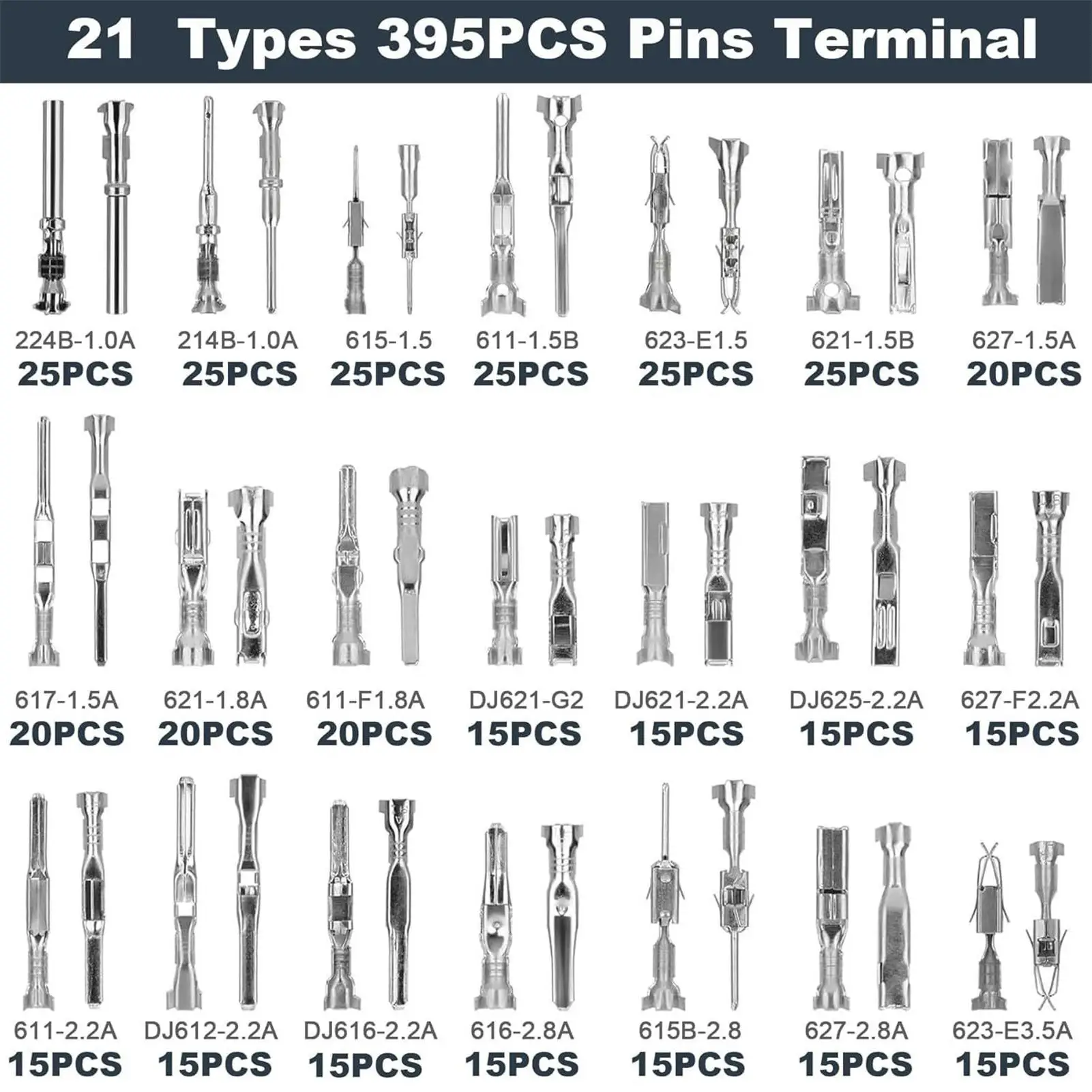 

Соединители для проводов, 21 типов, набор обжимных штифтов для проводов, комплект пылезащитных электрических разъемов 1/1,5/1,8/2,2/2,8/3,5 мм для дома, автомобиля, мотоцикла