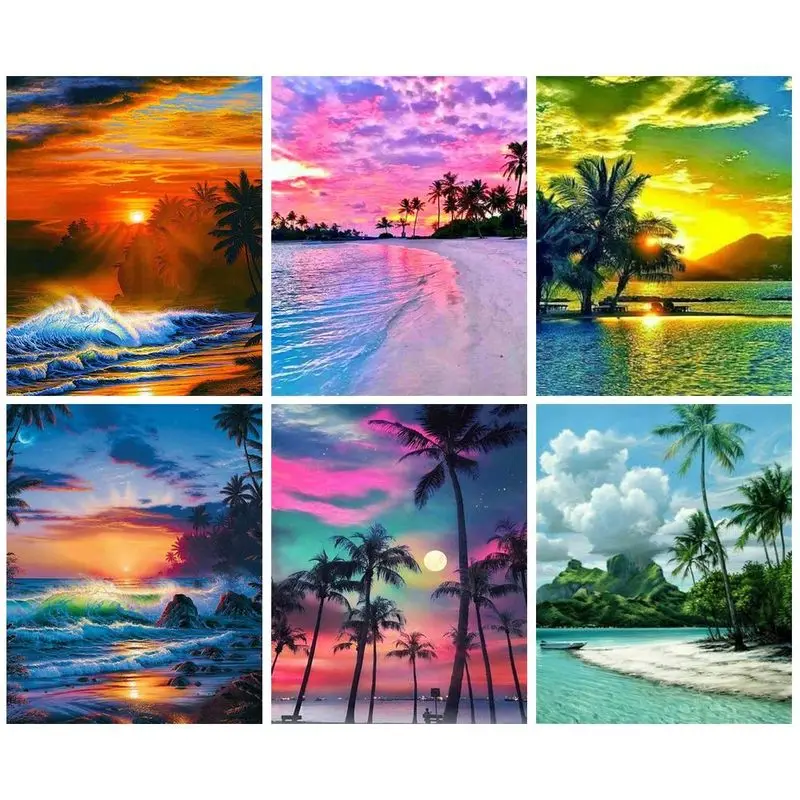 

CHENISTORY 5D DIY Diamond Painting Sunset Scenery Full Square Diamond Embroidery Mosaic Sea Kit Rhinestone Picture Wall Decor