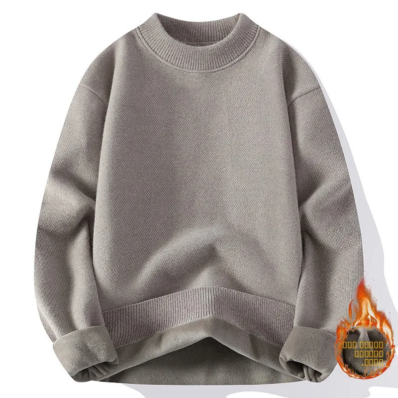 

Утепленный мужской свитер из флиса с высоким воротником, однотонный, дышащий, повседневный трикотаж