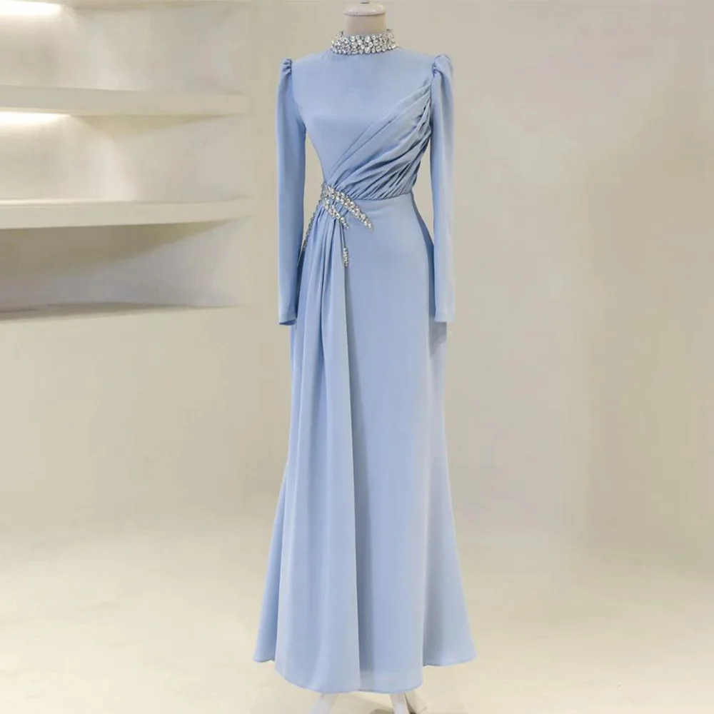 

Арабское платье для выпускного вечера по индивидуальному заказу с длинными рукавами и высоким воротом, украшенное кристаллами и бисером, вечерние платья русалки, арабское вечернее платье Robe De Soiree