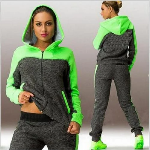 Spring and Autumn New Combination Color Contrast Sweater Sports Set for Women