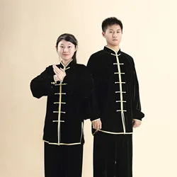Women And Men Velour Tai Chi Suit Chinese Style Kung Fu Wushu Martial Arts Uniform Performance Jacket Pants Exercise Clothing