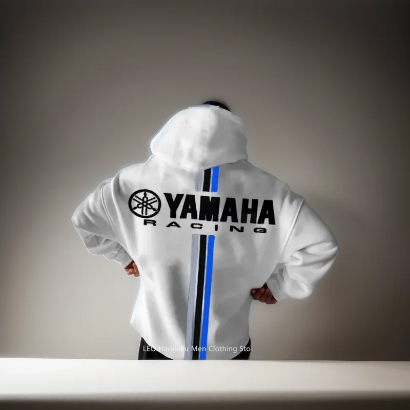 Street Retro Denim Element Hoodie Oversized Racing Cool Yamaha Racing Print Hoodie Fashion Hooded Long Sleeved Men's Clothing