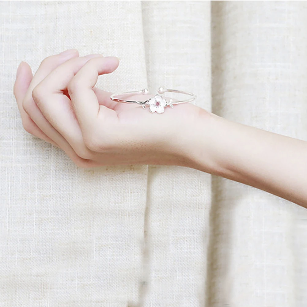 

Bracelet Flower Beads Opening Bangle Polished Literature and Art