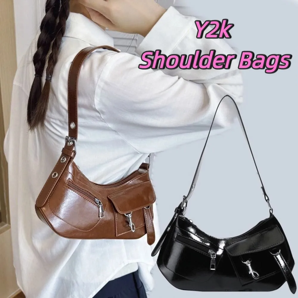 

Vintage Fashion Handbag Pu Leather Y2k Solid Color Harajuku Female Armpit Bag Women Shoulder Bag