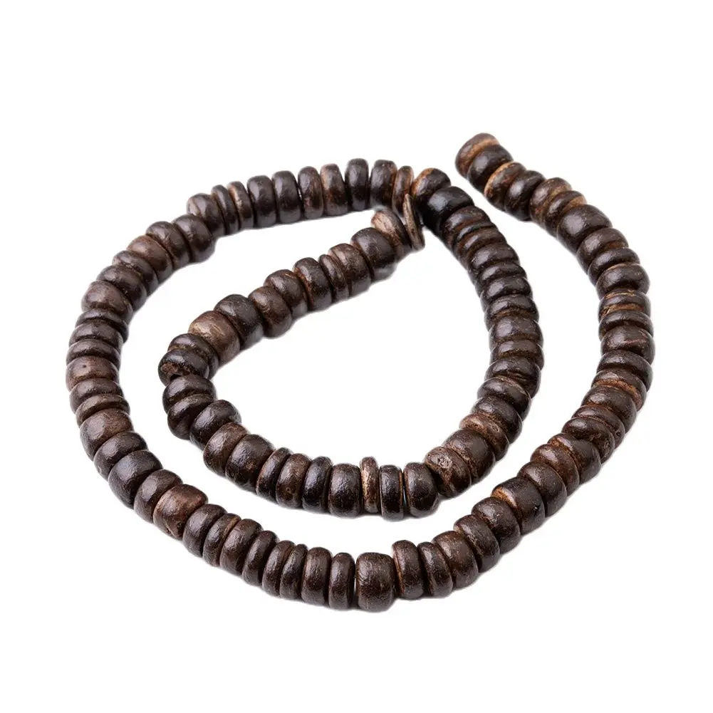 Jewelry DIY Beads Coco Nut Beads Strands, Flat Round, Chocolate, 7x4mm, Hole: 1mm; about 88pcs/Strand, 16\