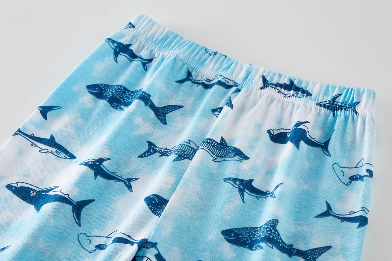 Kinder-Schlafanzug-Set aus 100% Baumwolle mit Vollprint-Cartoon-Hai, Langarm-Pyjama für Kinder von 1-8 Jahren, 2-teilig – Detail 11