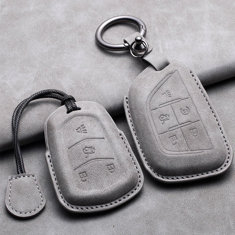 

Leather Car Key Case Cover For Cadillac ATS CT6 CTS DTS XT5 Escalade ESV SRX STS XTS Key Fob Bag Keychain Keyring Accessories