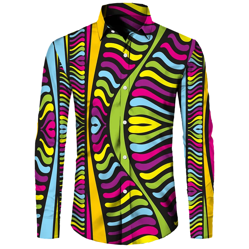 African Ethnic Pattern Hawaiian Shirts For Men Retro Drum 3D Printed Blouse Autumn Fashion Casual Loose Aloha Shirts Long Sleeve