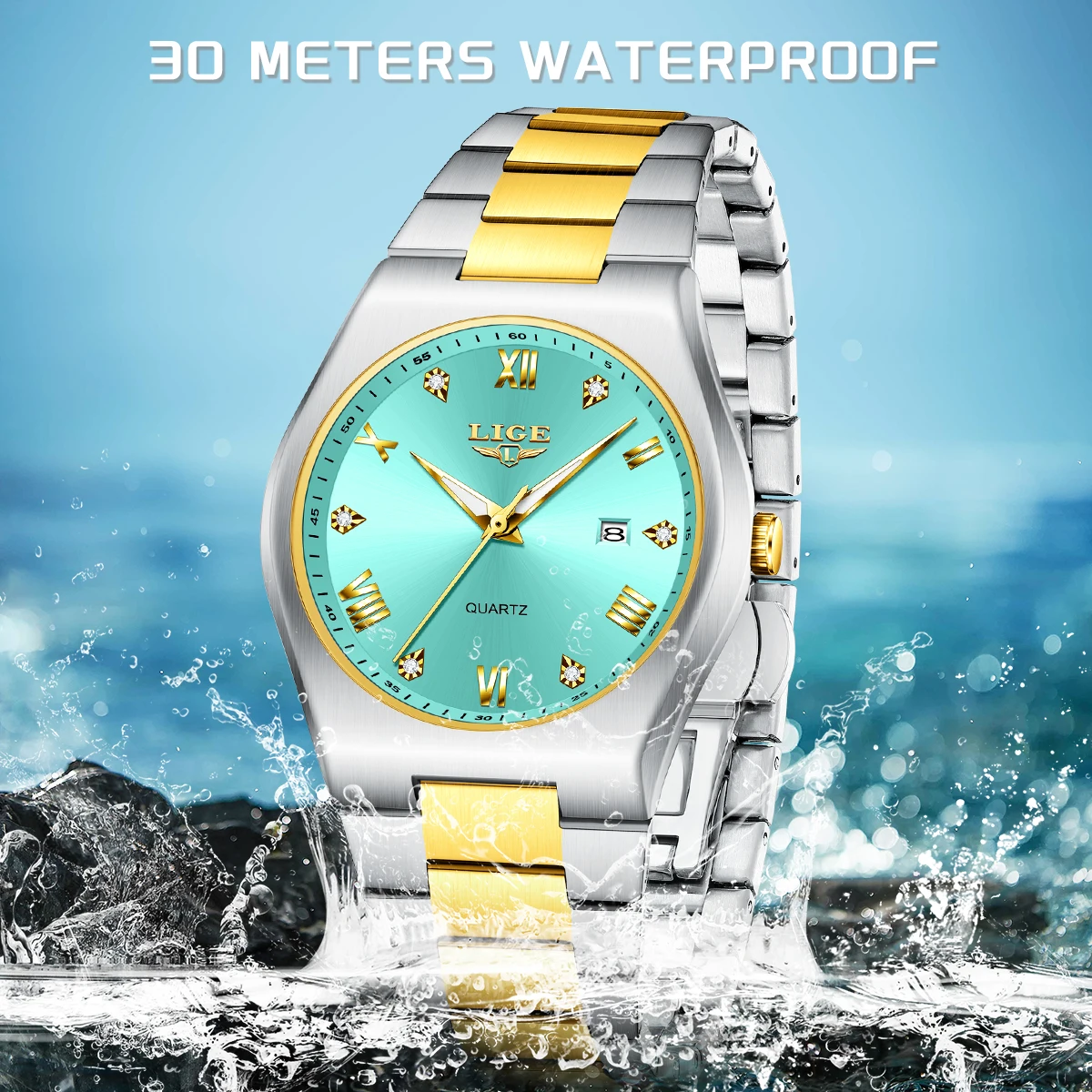 LIGE جديد فاخر كوارتز رجل ساعة اليد الرياضة الرجال الساعات مقاوم للماء مضيئة تاريخ الأسبوع الفولاذ المقاوم للصدأ ساعة رجالي ذكر Reloj + صندوق