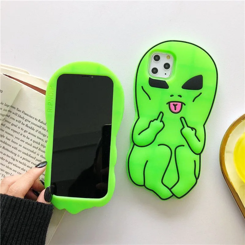 3d Cartoon Green Alien Expression Suitable For Iphone 11 12 13 14 15 Pro Max Phone Case Minimum Model Iphone X Xs Phone Back Cov