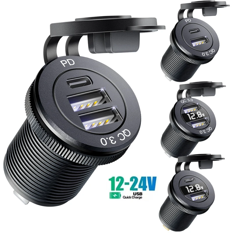 

12V 24V car usb socket Metal USB Outlet USB C Car Charger Socket USB Outlet 24V Cigarette Lighter fast charging for Car Boat