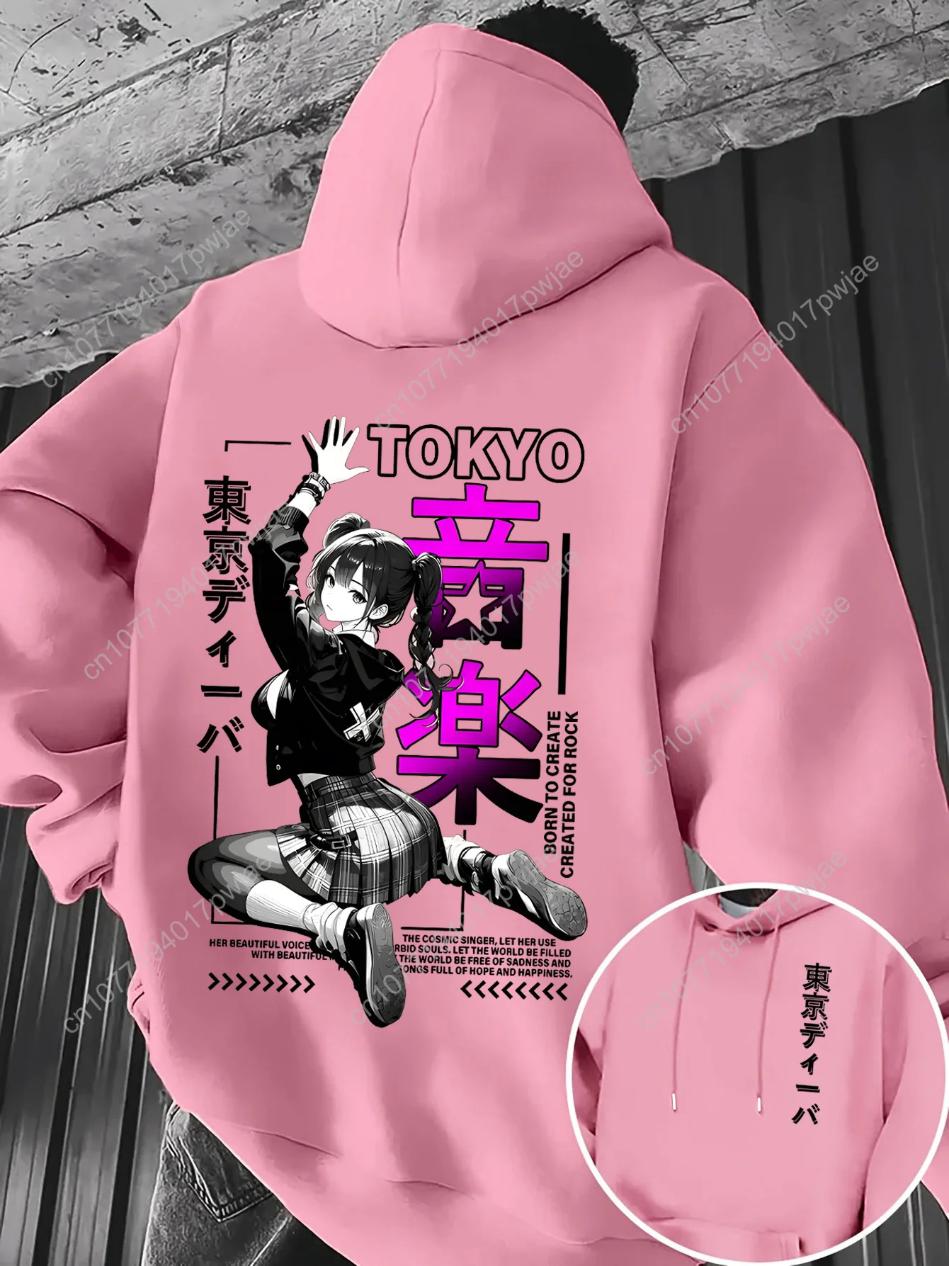 Moletom com capuz masculino do festival de música de Tóquio – Moletom pulôver gráfico de anime girl, moletom com capuz com cordão e estampa frontal nas costas para