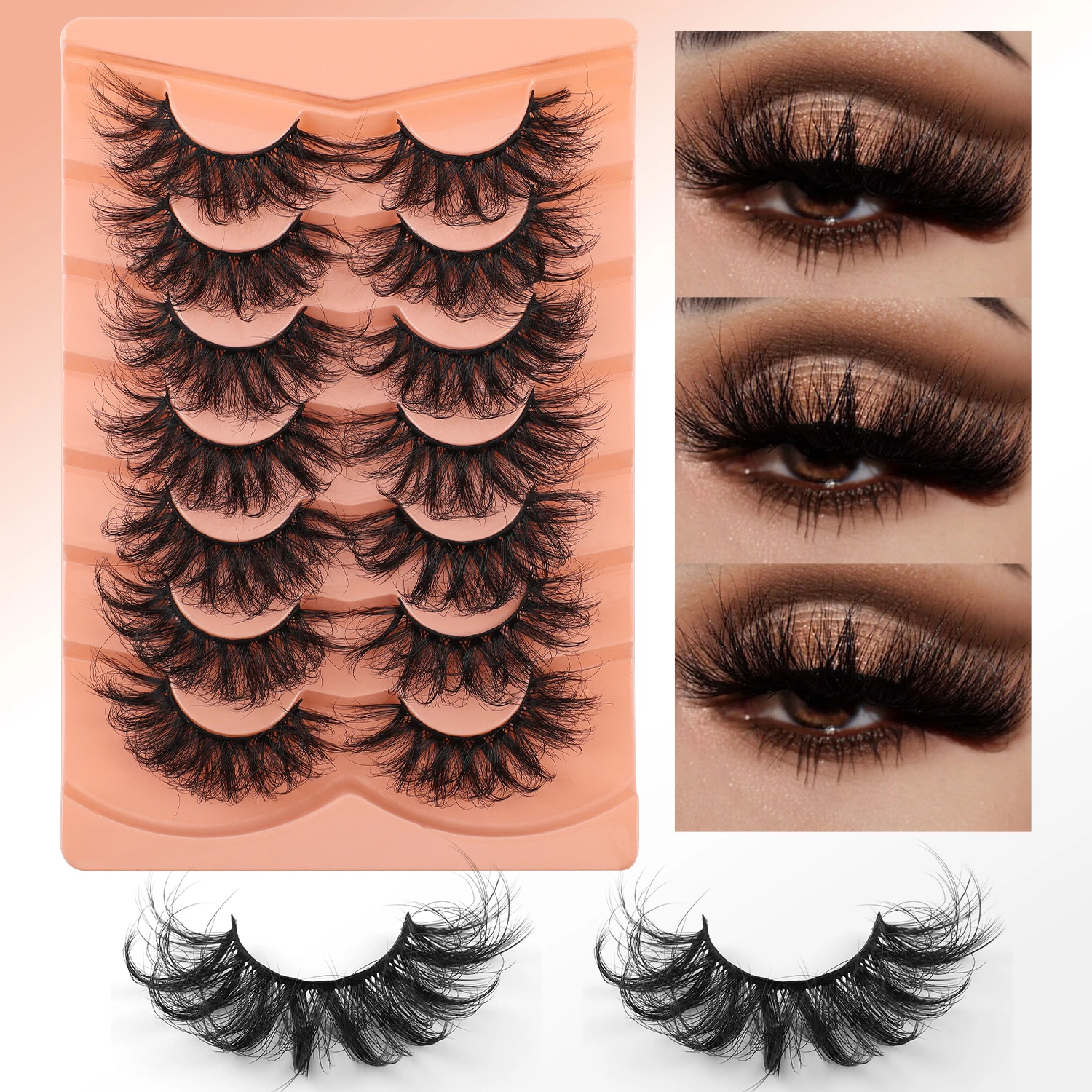 7 Pairs Fluffy Eyelashes 8D Volume False Lashes Russian Strip Lashes Extensions Thick Soft Curly Fake Lashes Makeup