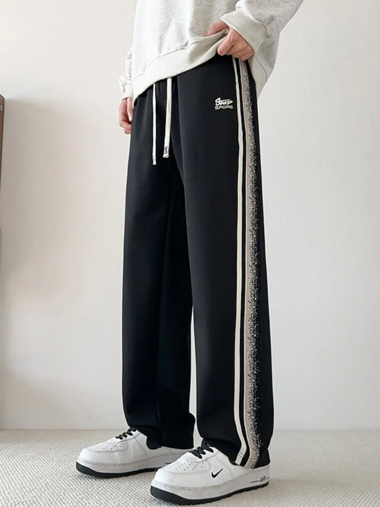 

Повседневные спортивные брюки в полоску для мальчиков-подростков, свободные прямые брюки в американском стиле, весенне-осенние свободные удобные брюки для отдыха